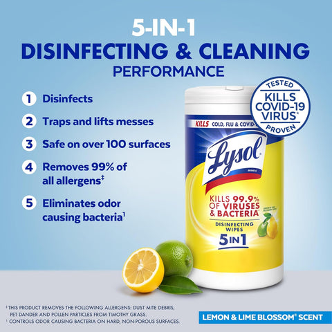 Lysol Disinfecting Wipes, Cleaner, Lemon + Mango + Linen, 80 ct. (4 Pack)