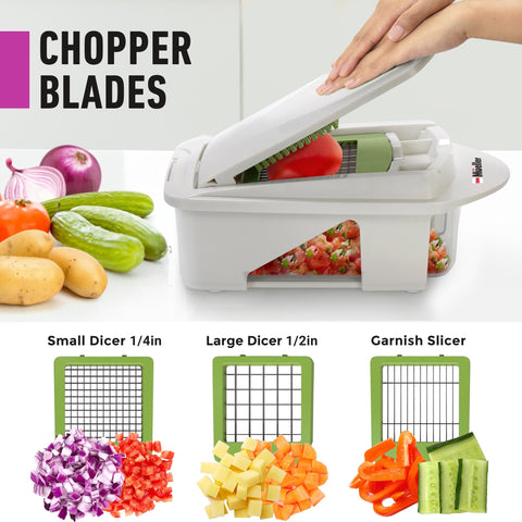 Mueller Pro-Series All-in-One, 12 Blade Mandoline Slicer for Kitchen, Food Chopper, Cucumber Slicer and Spiralizer, Cutter, Dicer, Grater, Gifts for Mom, Kitchen Essentials, White Sand/Green