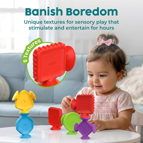 BUNMO Bath Toys for Toddlers - Connect, Build, Create - Suction Bathtub Toys - Hours of Fun & Creativity - Fine Motor Skills - Stimulating Sensory Toys - Babies Ages 1+ 2, 3 - Extra Large 10 Pack