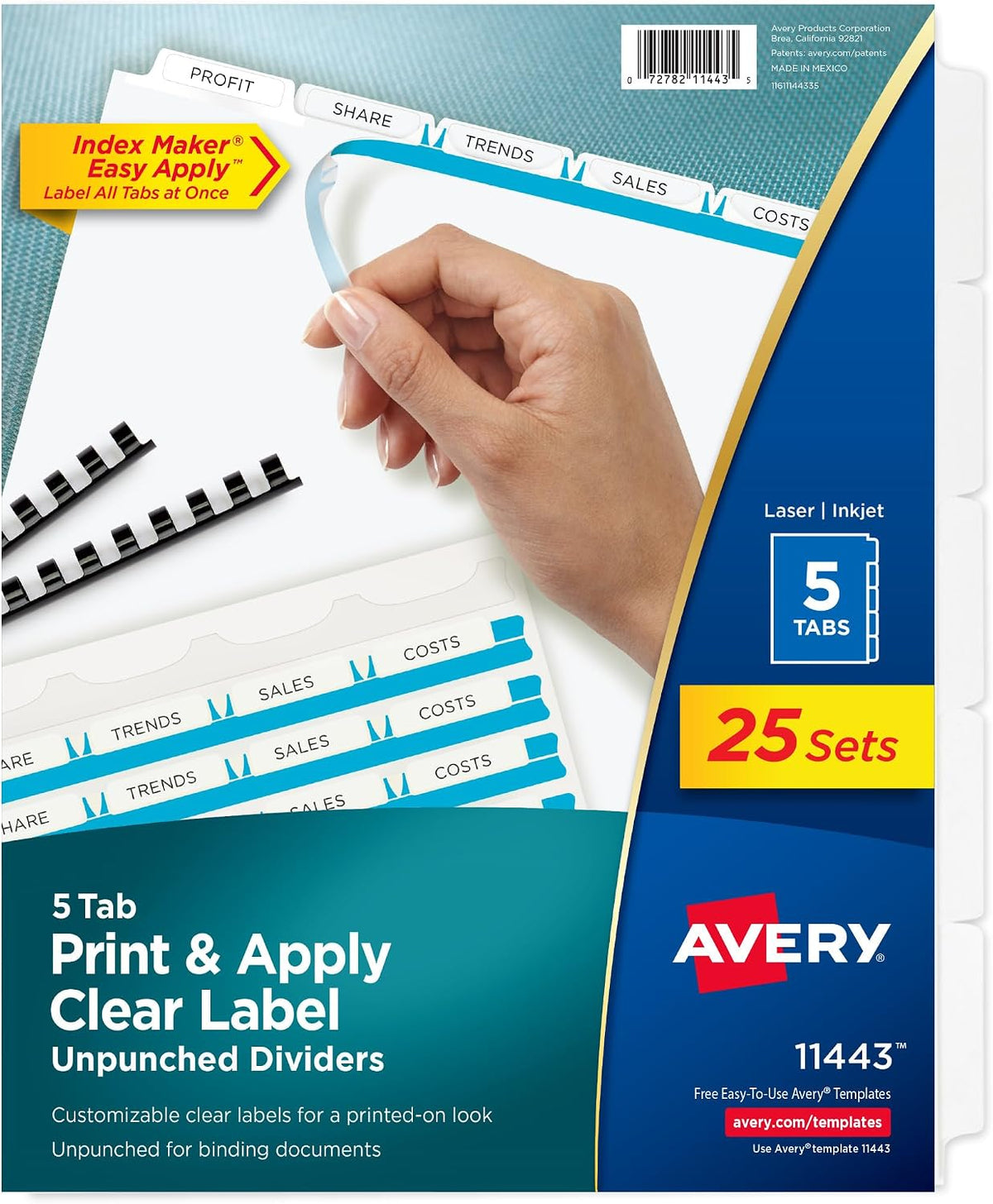 Avery® Index Maker® Clear Label Dividers, 5-Tab, Unpunched, 25 Sets