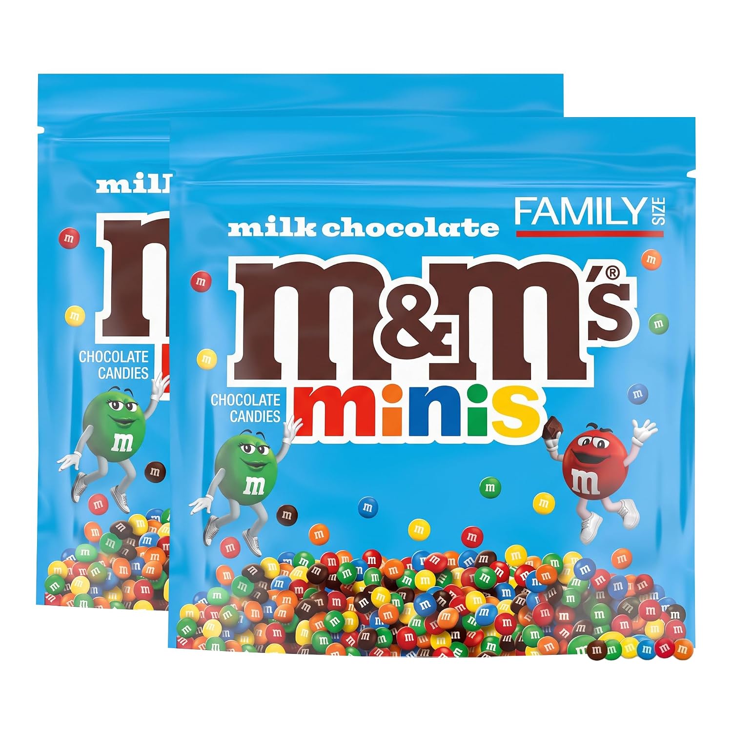 M&M'S MINIS Milk Chocolate Summer Candy Bulk Summer Snacks, Family Size, 16.9 Oz Resealable Bag (Pack of 2)