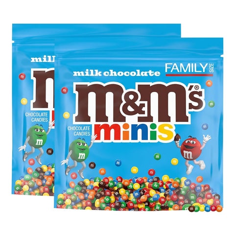 M&M'S MINIS Milk Chocolate Summer Candy Bulk Summer Snacks, Family Size, 16.9 Oz Resealable Bag (Pack of 2)