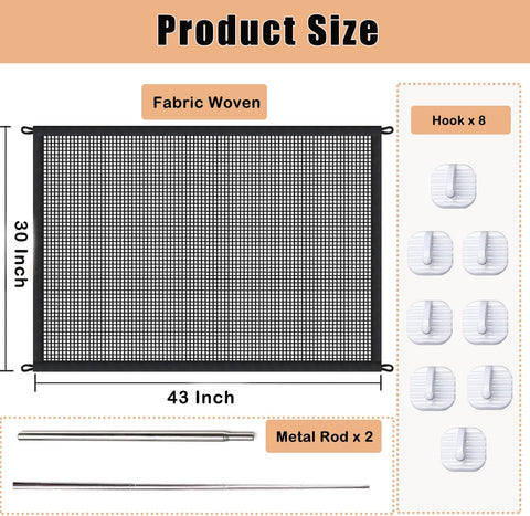 Mesh Gates for Kids or Pets, Magic Pet Gate for The House, Portable Baby Puppy Safety Fence Guard for Stairs and Doorways, Easy Install Anywhere, 43" W x 30" H, 8 Hooks