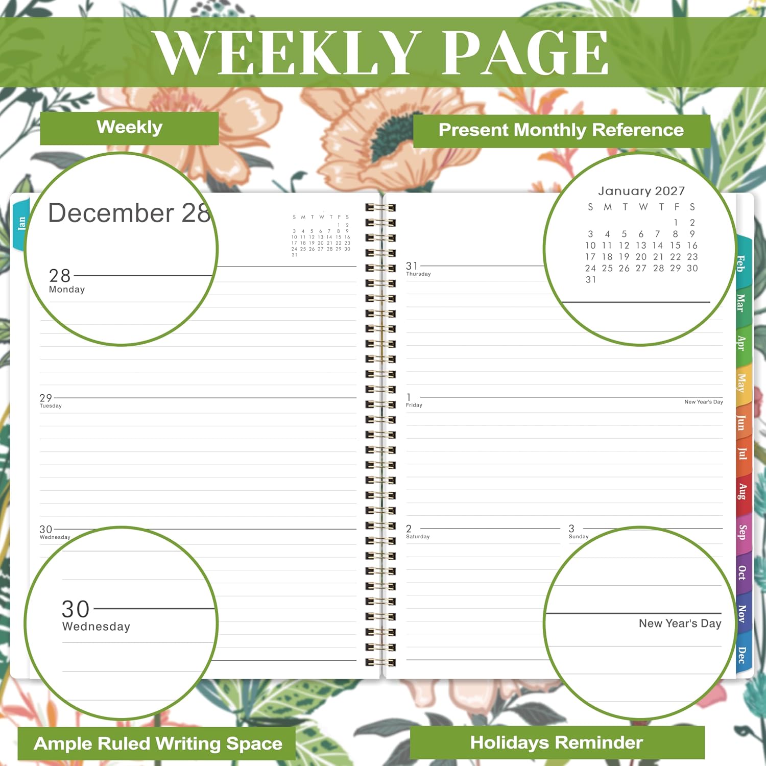 2027 Planner – Weekly ＆ Monthly Planner 2027, Jan. 2027 – Dec. 2027, 8.5" x 11" with Colorful Tabs, Flexible Cover, Thick Paper, Twin-Wire Binding, Back Pocket, To-Do ＆ Notes