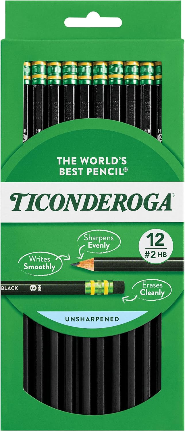 Ticonderoga Wood-Cased Pencils, #2 HB Soft, Black, 12 Count