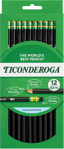 Ticonderoga Wood-Cased Pencils, #2 HB Soft, Black, 12 Count