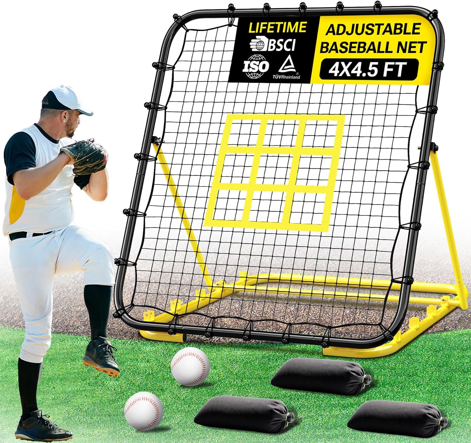 Dimples Excel 4x4.5 FT Heavy-Duty Baseball Rebounder, 45-Ply Pitchback Net