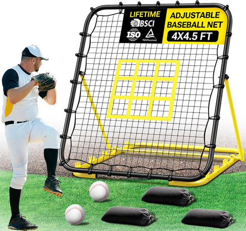 Dimples Excel 4x4.5 FT Heavy-Duty Baseball Rebounder, 45-Ply Pitchback Net