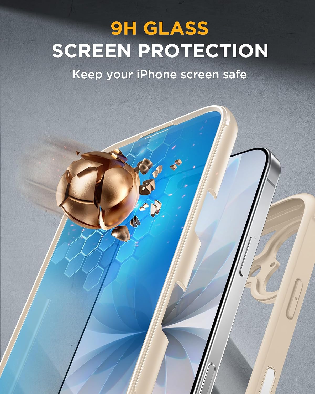 Miracase for iPhone 16 Case 6.1'', Full-Body Bumper Phone case with Built-in Full Glass Screen &Camera Control,No Gap,Compatible with MagSafe,Drop Proof 16 Cover,Gold