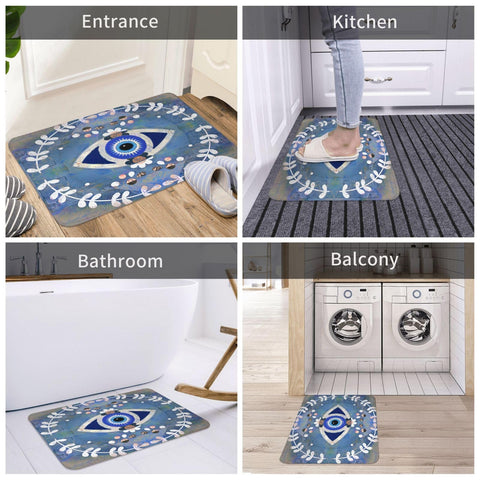 Greek Mati Matiasma Evil Eye Funny Welcome Doormat for Entrance Way Indoor Floor Mats for House Decor Kitchen Matting with Anti Slip Rubber Back Welcome Mat