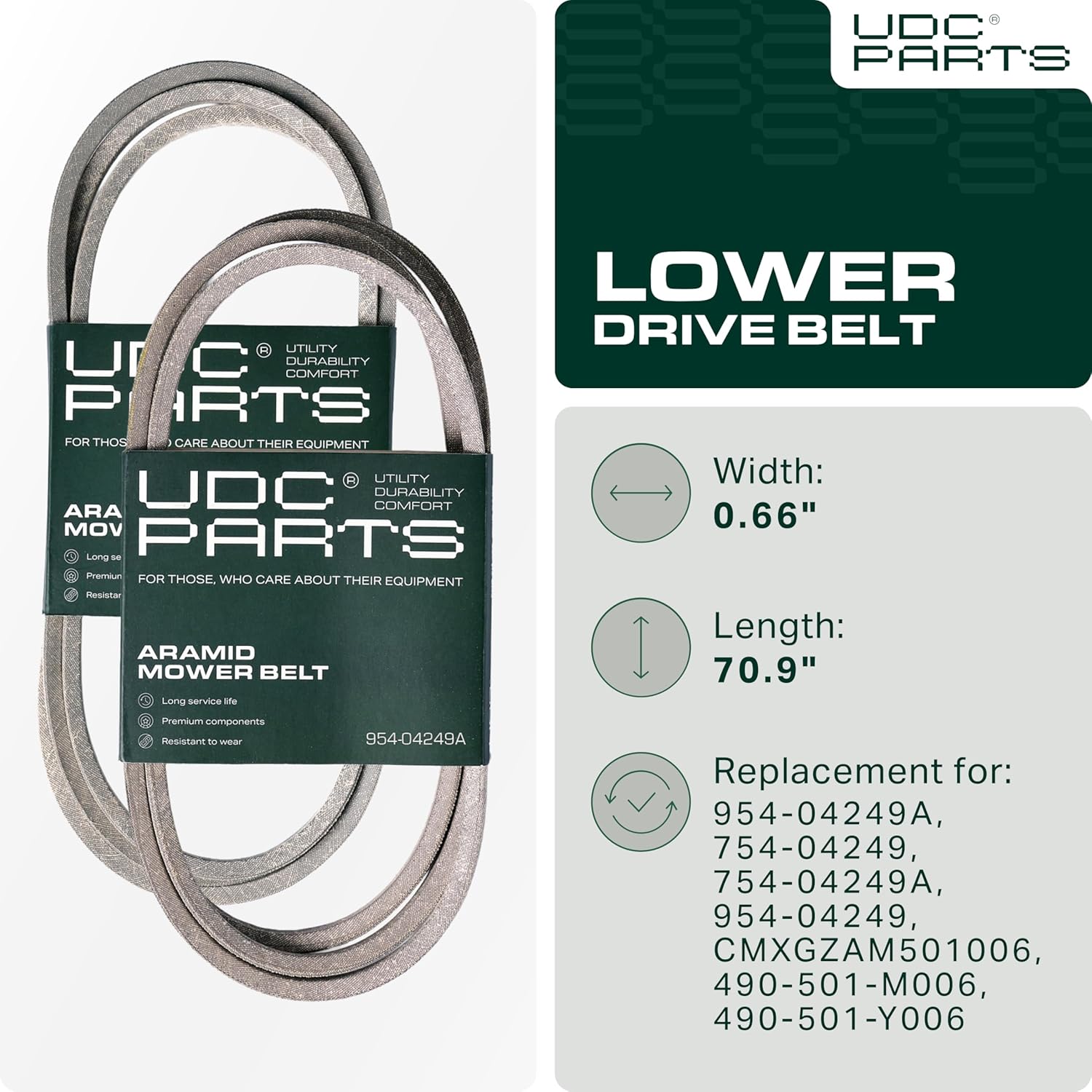 UDC Parts 954-04249A 954-04249 Lower Drive Belt, 0.66" x 70.9", Aramid Cord