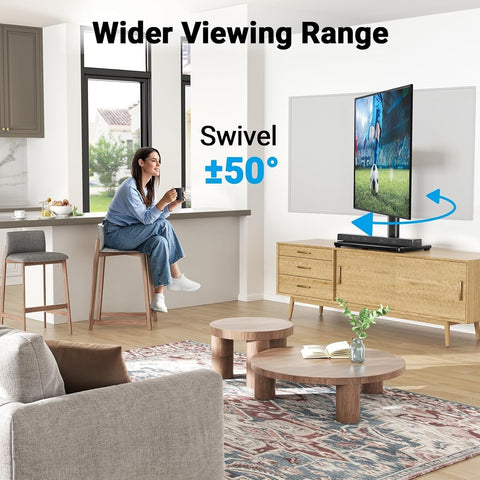 PERLESMITH Universal Swivel TV Stand for 24-60 inch TVs up to 99 lbs, 12 Height Adjustable Table Top TV Stand, TV Base Stand with Tempered Glass Base, Max VESA 400x400mm, PSTVS33