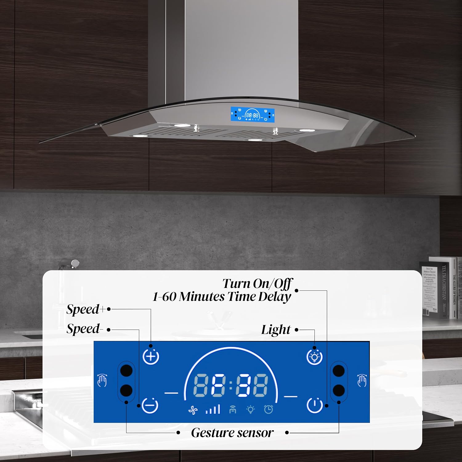 FIREGAS Island Range Hood 36 inch, 700 CFM Island Mount Kitchen Vent Hood