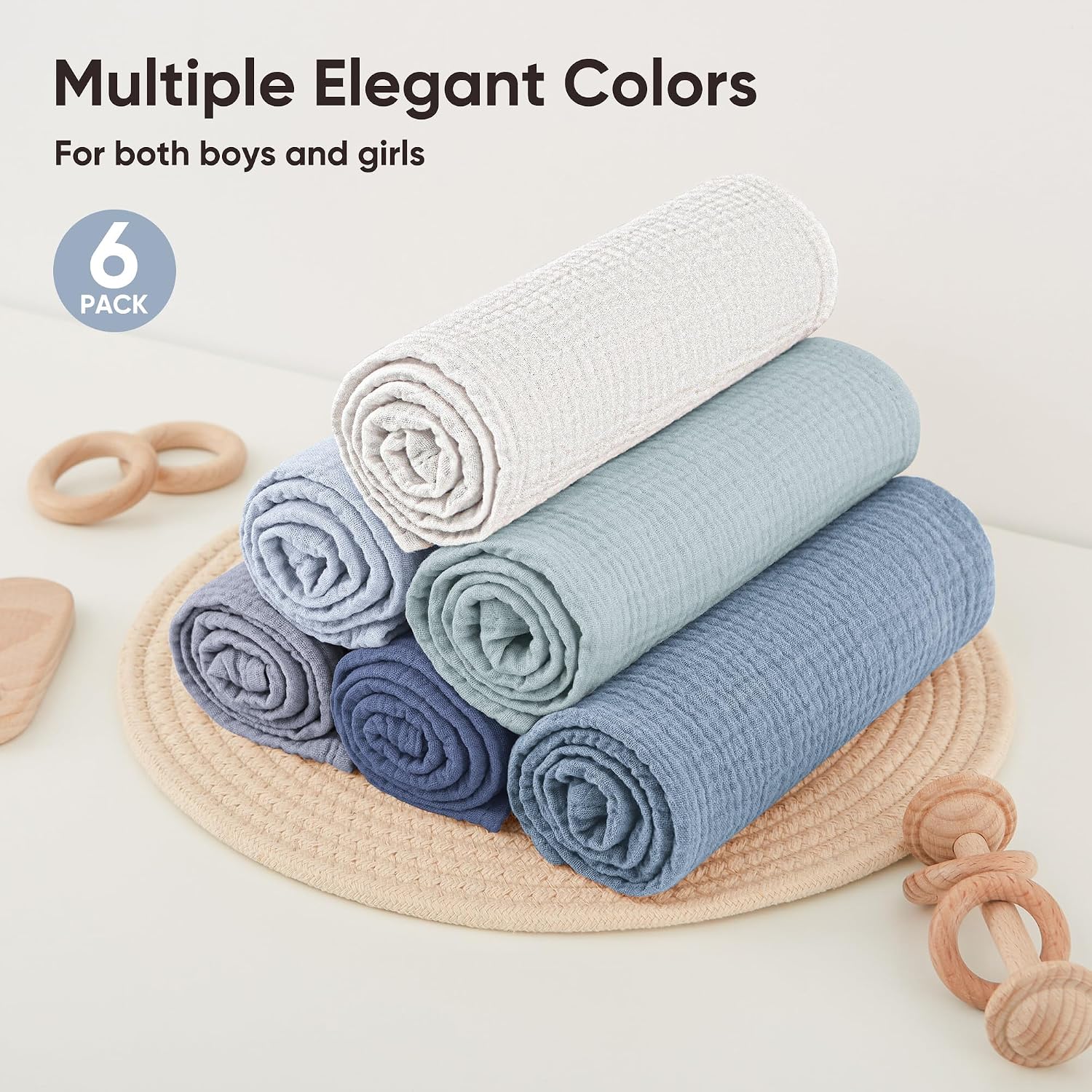 Bearmoss 6 Pack Large Muslin Burp Cloths for Baby Boy, Girl, 100% Cotton (Blue)