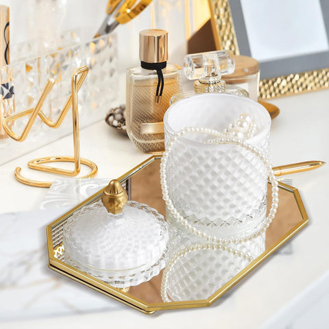 Joeyan 18oz White Glass Jars with Lid,Embossed Candy Dishes,Diamond Faceted