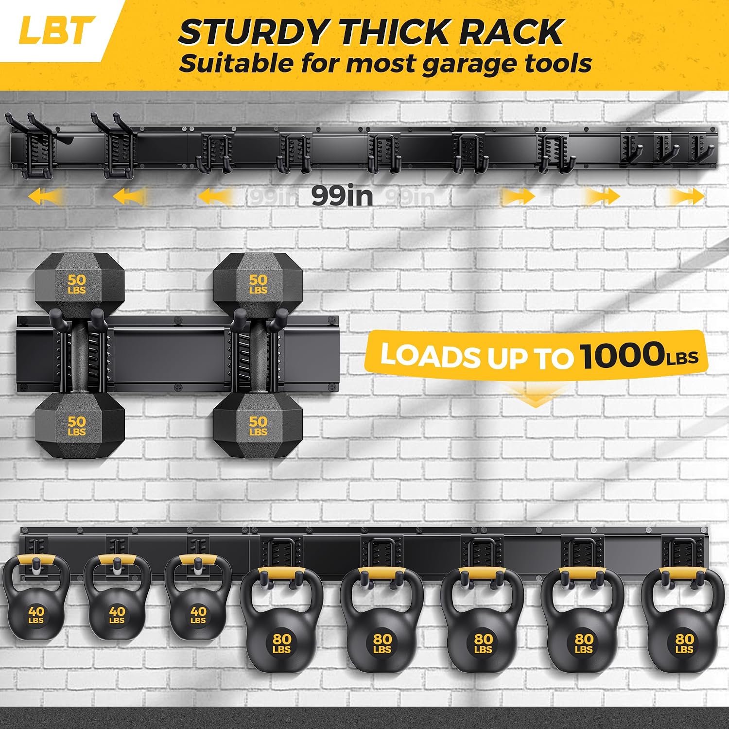 LBT 99" Garage Tool Organizer Wall Mount - 1000lbs Garden Tool Organizer