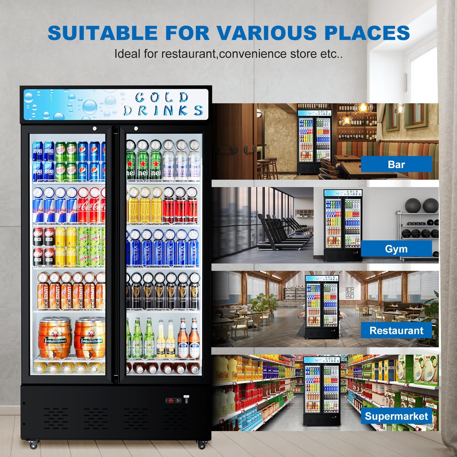 30Cuft Commercial Display Refrigerator,2 Glass Door Beverage Fridge