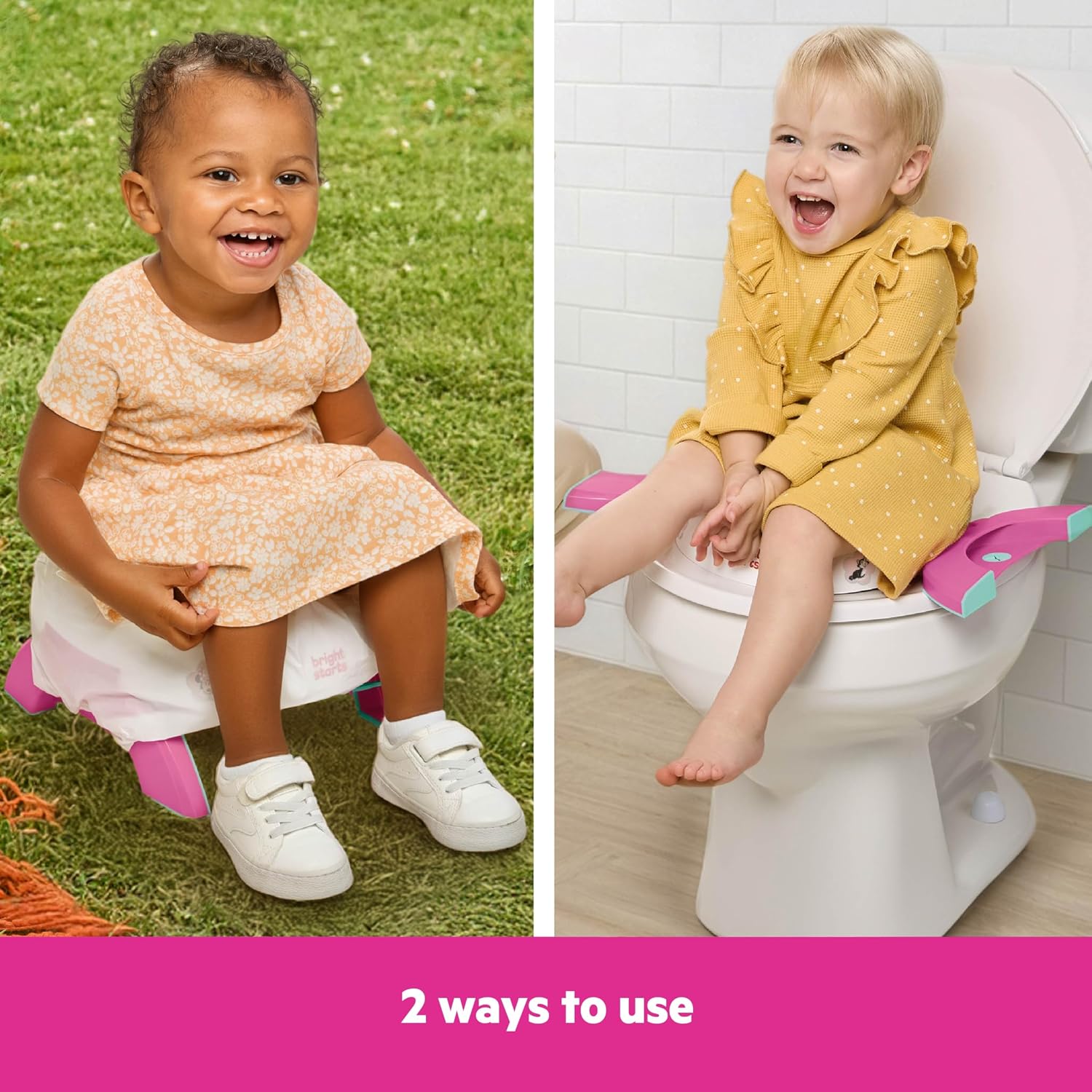 Disney Minnie Mouse My Travel Potty by Bright Starts, 2-in-1 Baby and Toddler Portable Potty Seat & Potty Ring, Lightweight Foldable, Includes Travel Bag & 3 Disposable Liners, Pink