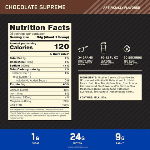 Optimum Nutrition Gold Standard Casein Protein Powder Chocolate Supreme 2LB
