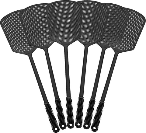 Fly Swatters-Begonia Flexible Heavy Duty Thick Fly Swatters with Bigger Paddle, Black 6 Pack