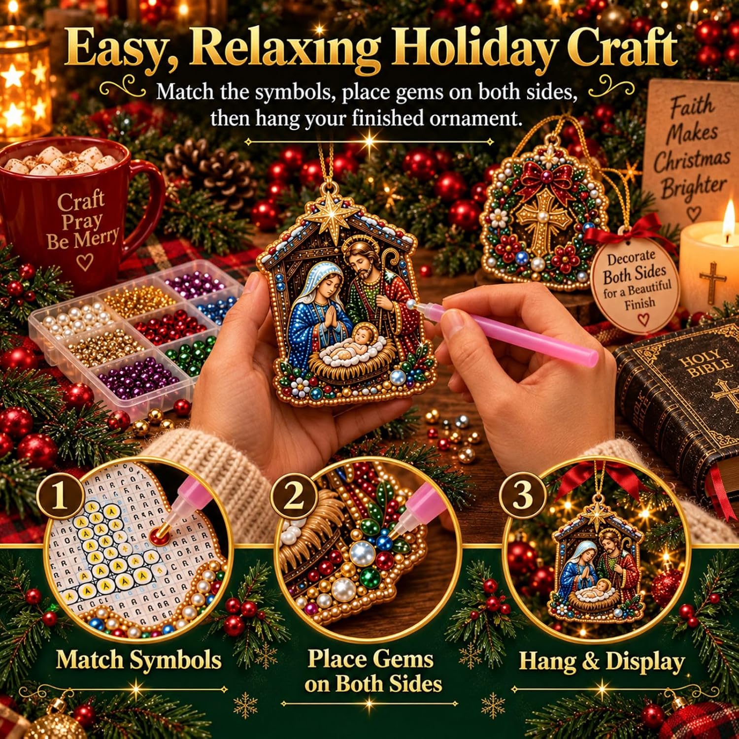 10PCS Christmas Pearl Diamond Painting Hanging Ornament Art Kit for Adults
