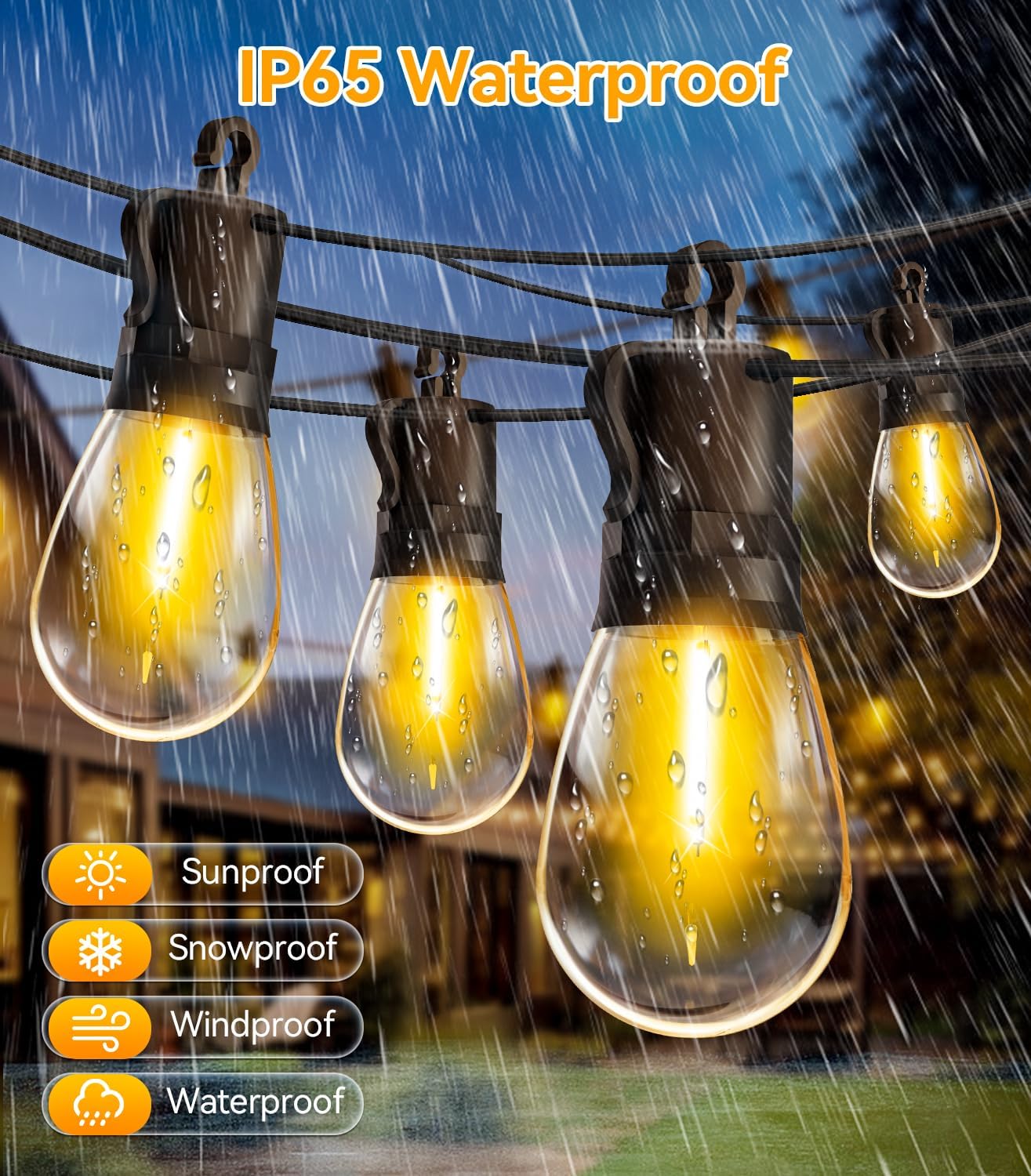 Outdoor String Lights Patio LED - Light Outside Waterproof S14 Porch Lighting Edison Plastic Bulb Pergola Hanging Balcony Connectable Backyard Yard Gazebo Party Garden Bistro 60M 200FT