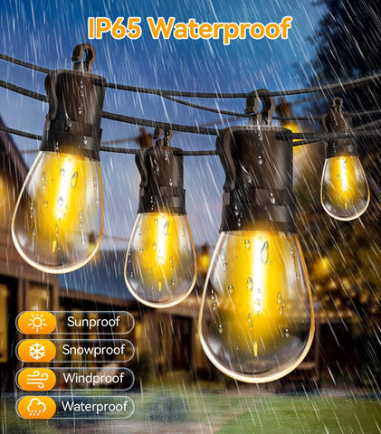 Outdoor String Lights Patio LED - Light Outside Waterproof S14 Porch Lighting Edison Plastic Bulb Pergola Hanging Balcony Connectable Backyard Yard Gazebo Party Garden Bistro 60M 200FT