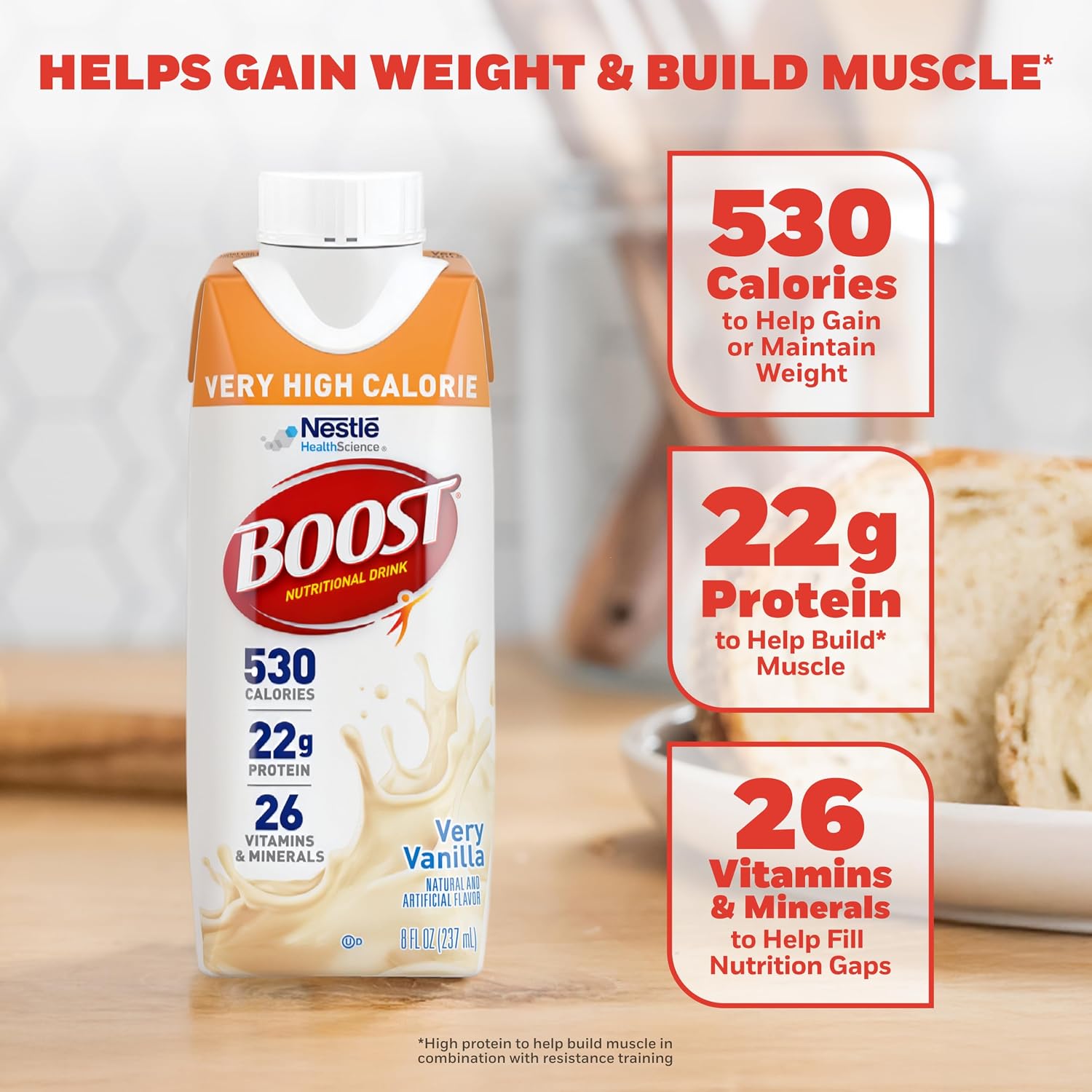 Boost Very High Calorie Very Vanilla Nutritional Drink – 22g Protein, 530 Nutrient Rich Calories, 8 Fl Oz (Pack of 24)