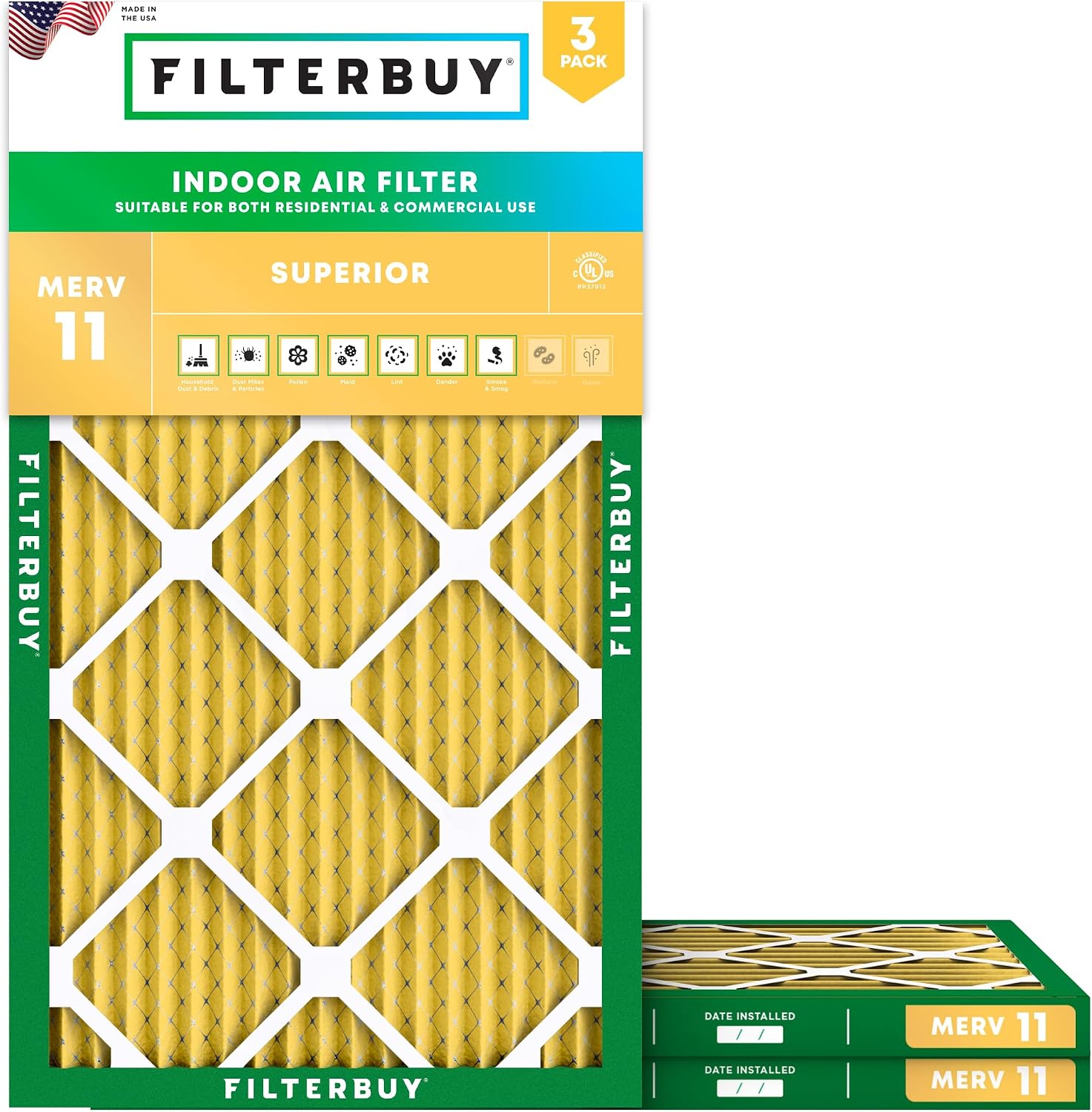 Filterbuy 20x30x1 Air Filter MERV 11 Pet & Allergy Defense (3-Pack)