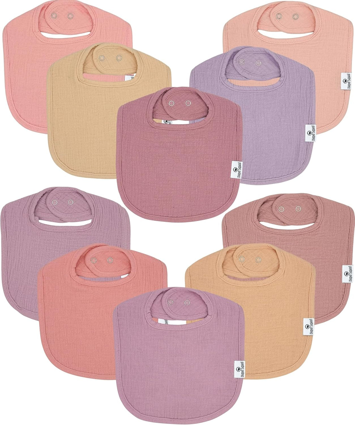 Diaper Squad 10-Pack Organic Cotton Baby Bibs for Baby Boy, Girl