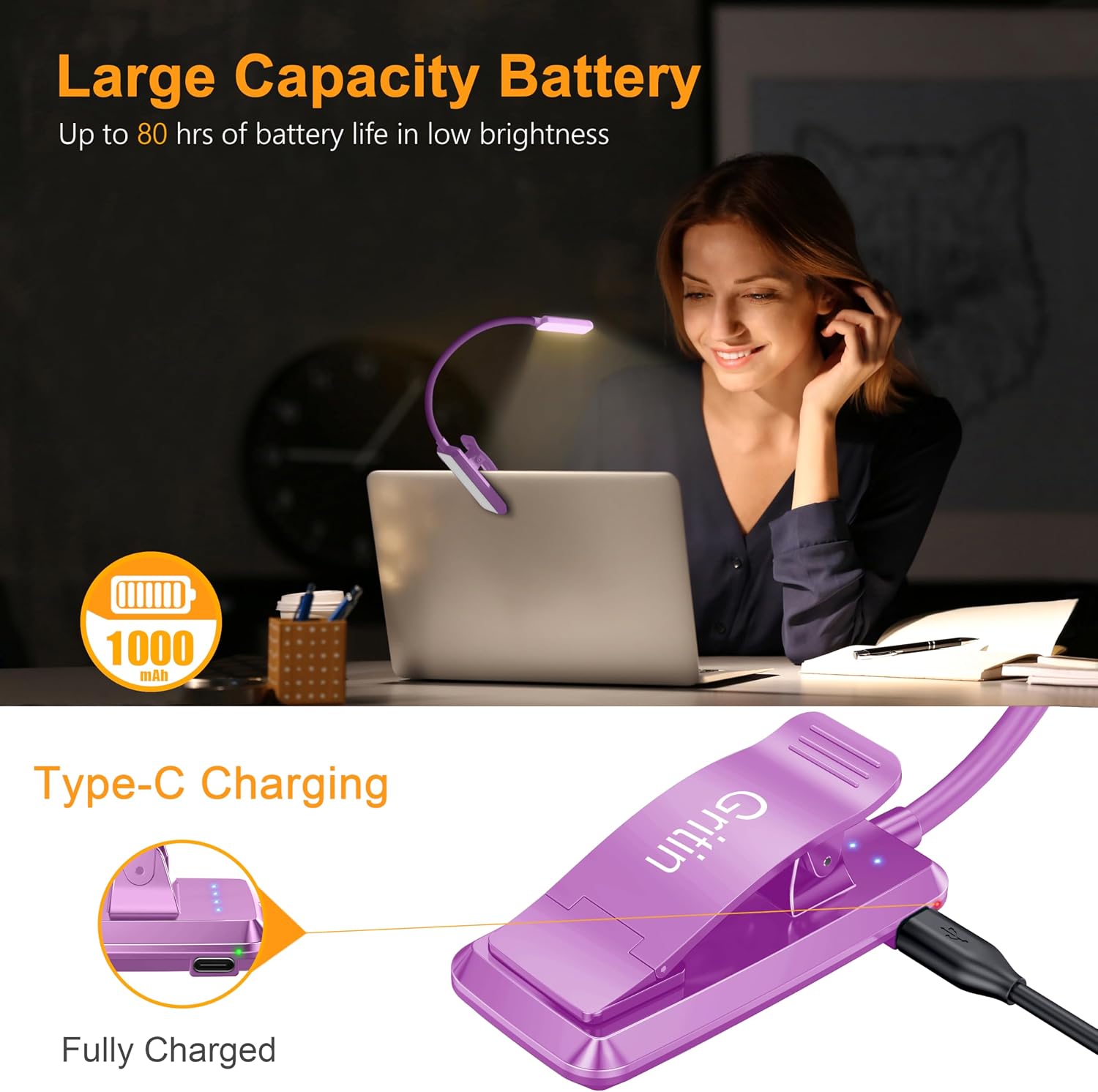 Gritin 9 LED Rechargeable Book Light for Reading in Bed