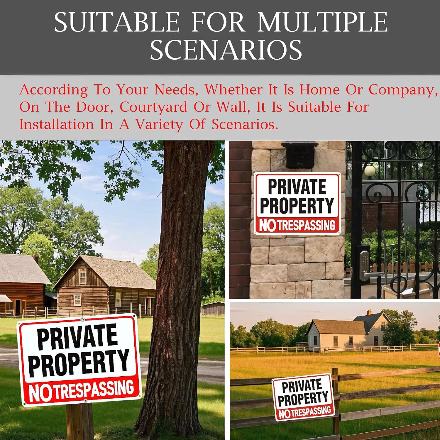 4 Pack large No Trespassing Signs Private Property, 12x8 In Aluminum Sign