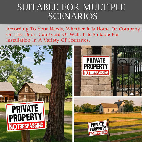 4 Pack large No Trespassing Signs Private Property, 12x8 In Aluminum Sign