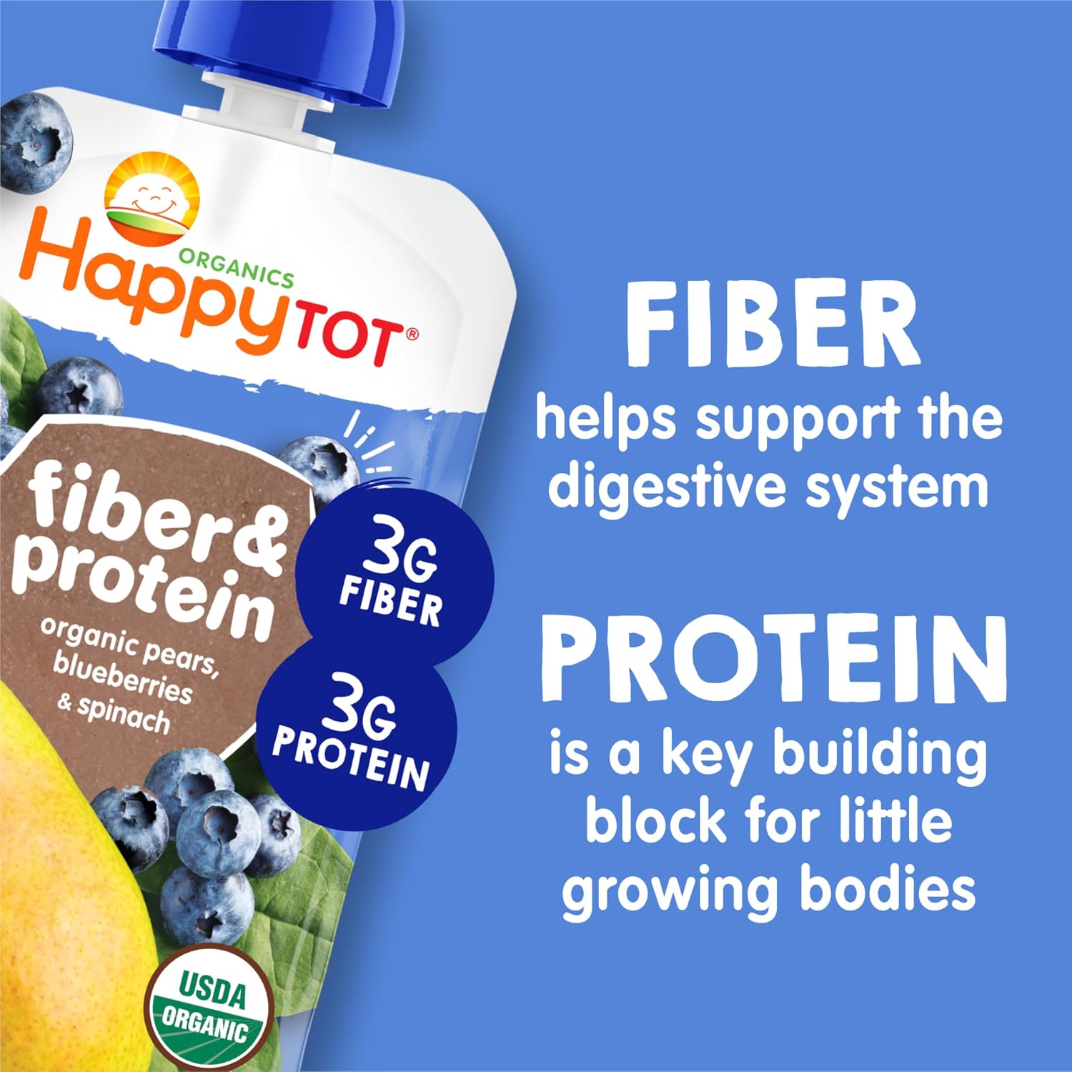 HAPPY TOT Fiber & Protein, Stage 4, Pears Blueberries Spinach, 4oz (16)