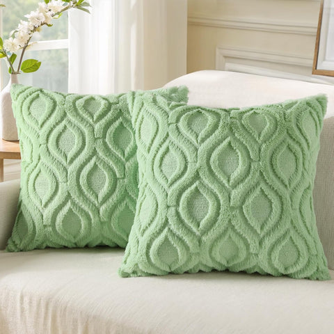 decorUhome Faux Fur Light Sage Green Throw Pillow Covers 26x26 Set of 2