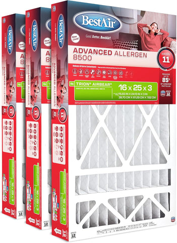 BestAir 16x25x3 Air Filter MERV 11 Advanced Allergen (3-Pack)