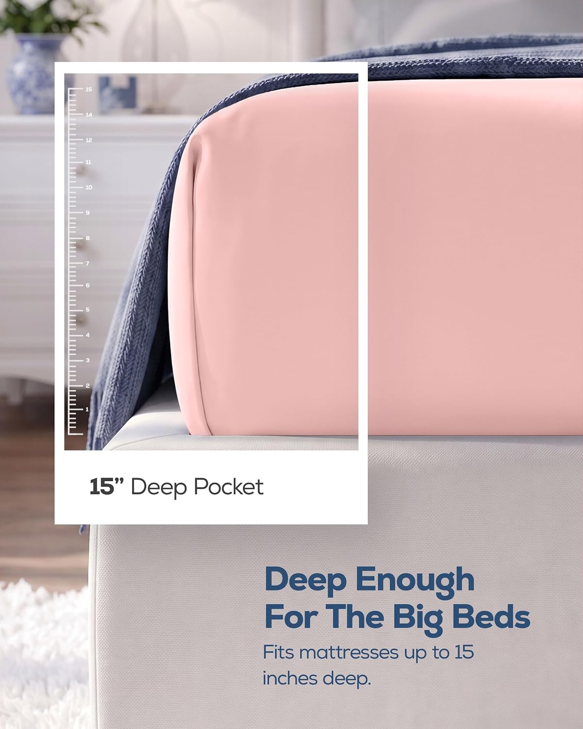 Queen Fitted Sheet, Ultra Soft Fits Up to 15 Inch Deep Pocket, Pink