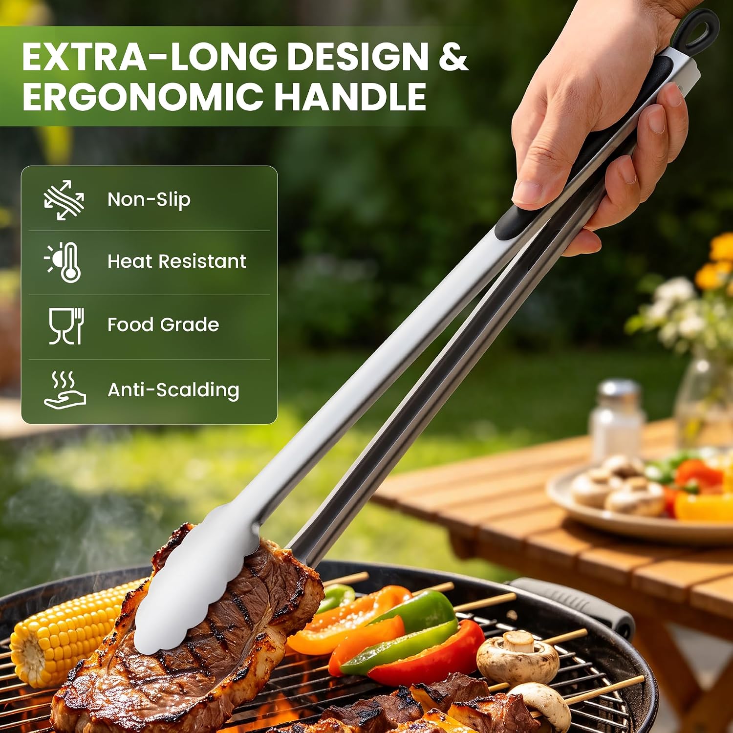 Grill Tongs, 17 Inch Extra Long Stainless Steel BBQ Tongs (17", 2PCS)