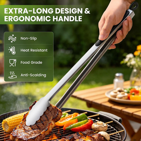 Grill Tongs, 17 Inch Extra Long Stainless Steel BBQ Tongs (17", 2PCS)