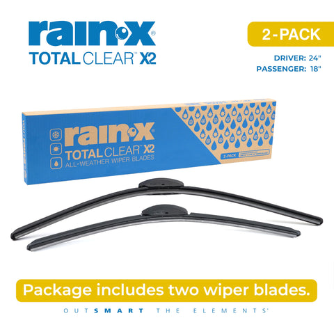 Rain-X 810334 Total Clear Beam Wiper Blades 24" & 18" Windshield Wipers for All-Weather Performance, Rubber Squeegee for Smooth Clean Wipe & Quiet Operation - 2 Pack Value