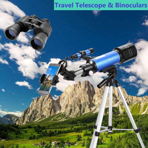 MaxUSee Travel Telescope with Backpack - 70mm Refractor Telescope & 10X50 HD Binoculars Bak4 Prism FMC Lens for Moon Viewing Bird Watching Sightseeing