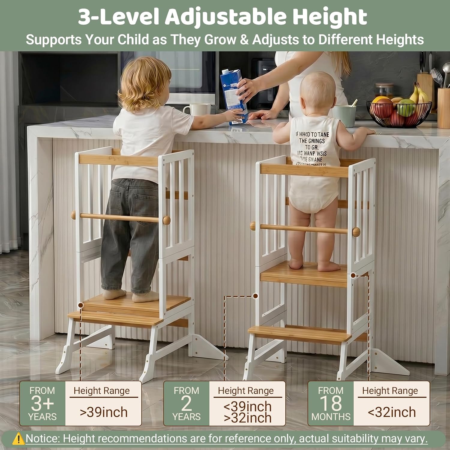 COSYLAND Toddler Standing Tower - Adjustable Height Kitchen Stool Helper