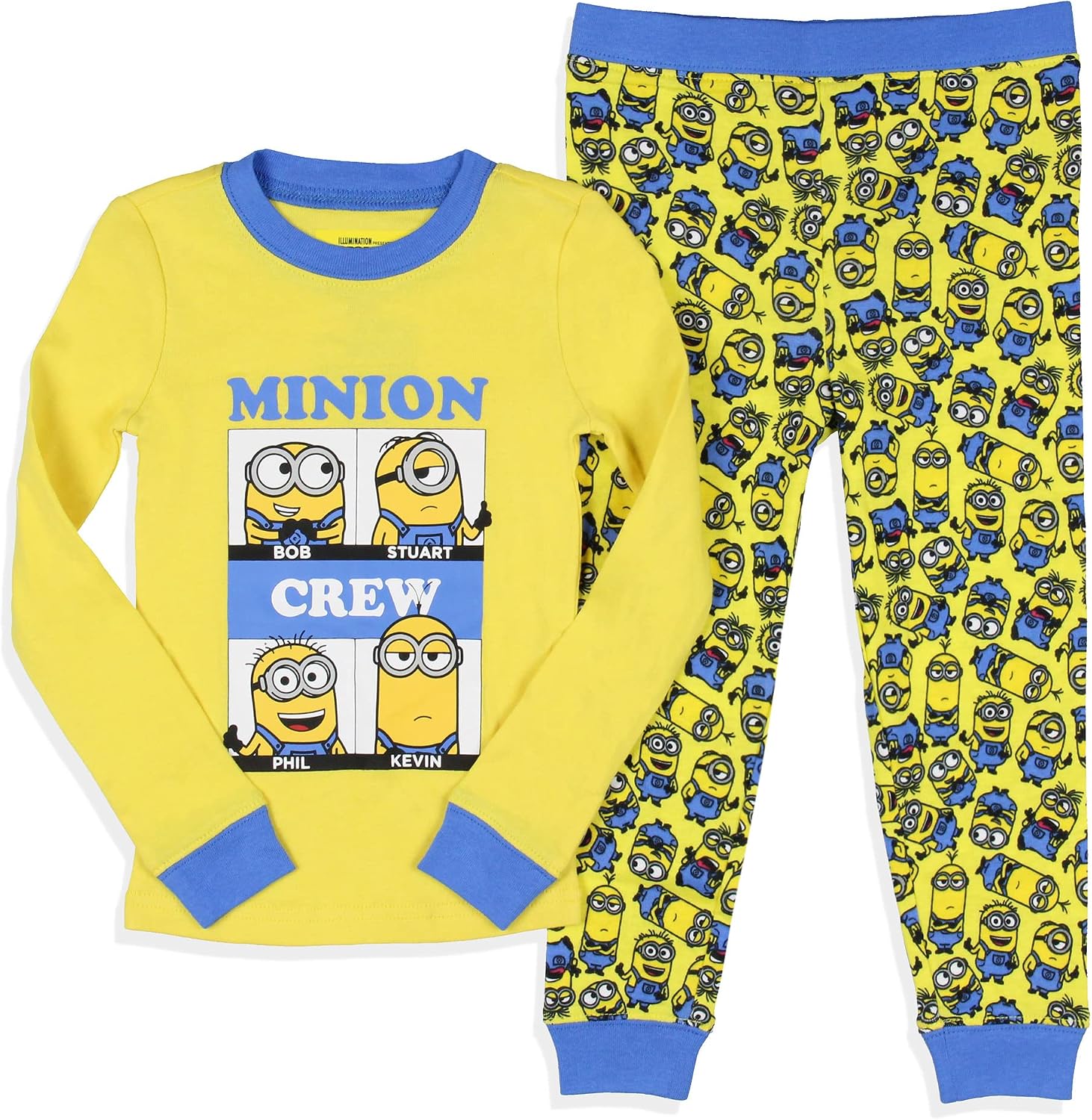 INTIMO Despicable Me Toddler Boys' Minions Crew Bob Stuart Phil Kevin Sleep Pajama Set Long Sleeves Pants