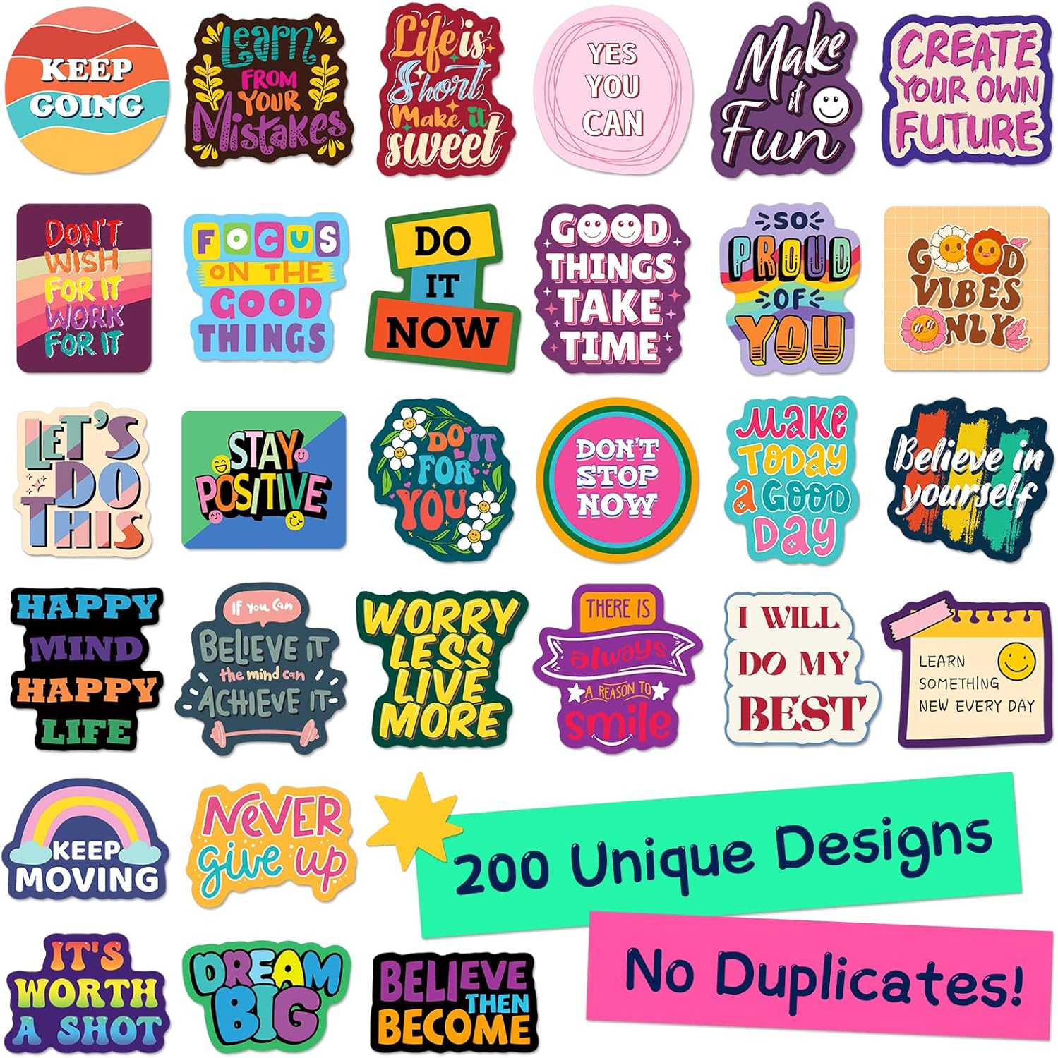 200PCS Motivational Stickers, Inspirational Positive Affirmation Stickers