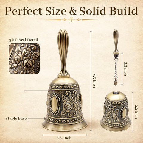 DomeStar Vintage Brass Hand Bell – Loud Call Bell for Bedside, Dinner, Wedding, Christmas & Holiday Party