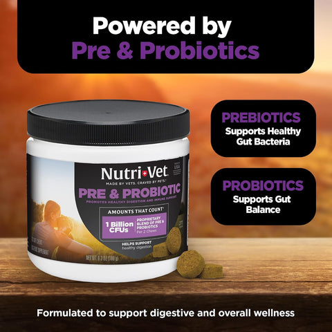 Nutri-Vet Pre & Probiotics for Dogs, Dog Probiotics, 120 Soft Chews