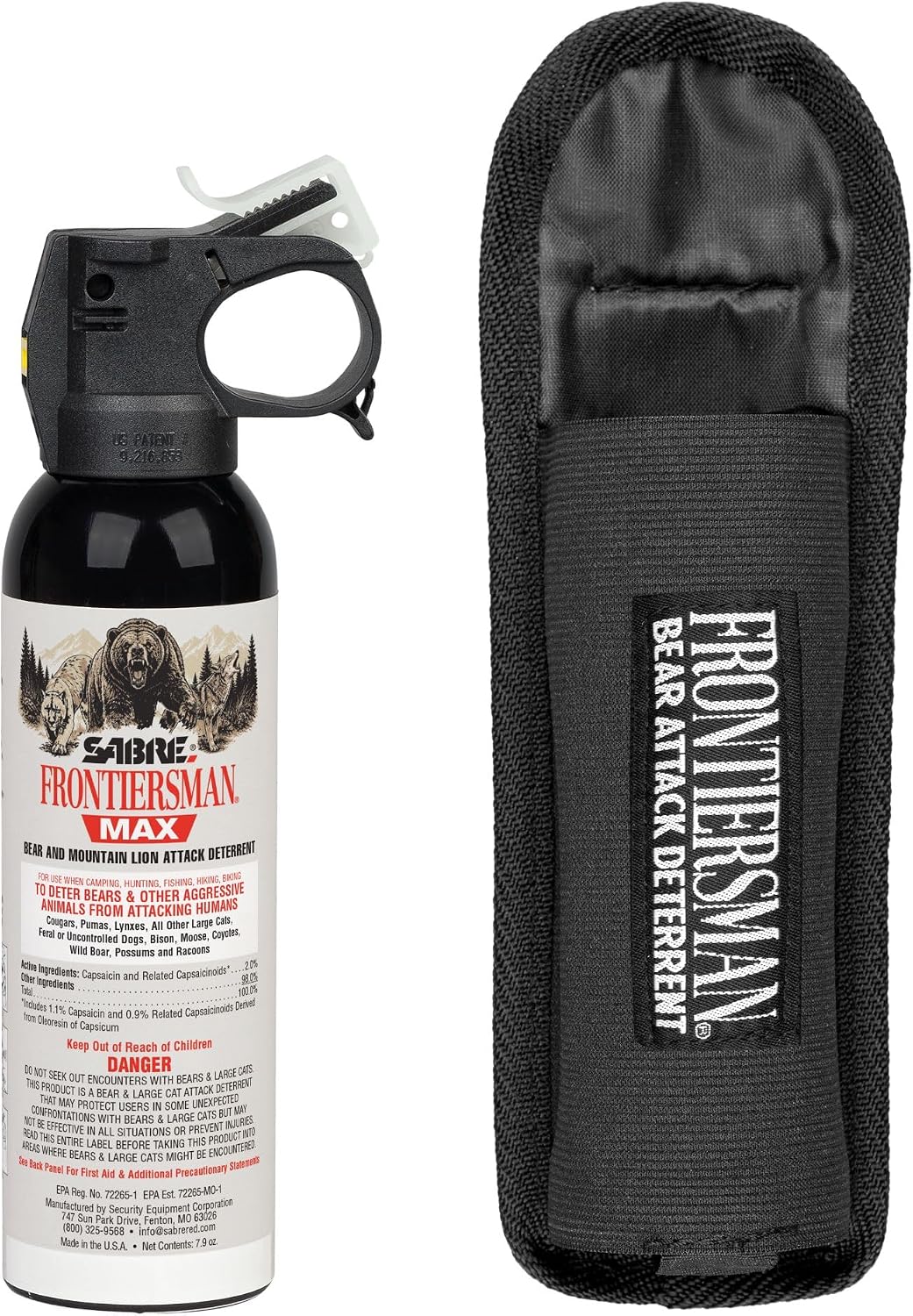 SABRE Frontiersman MAX Bear Spray & Mountain Lion Deterrent – 40‑Foot Range, Max Strength 2% Major Capsaicinoids, Self Defense for Hiking, Camping, Hunting, Fishing & Biking