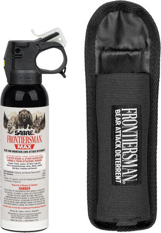 SABRE Frontiersman MAX Bear Spray & Mountain Lion Deterrent – 40‑Foot Range, Max Strength 2% Major Capsaicinoids, Self Defense for Hiking, Camping, Hunting, Fishing & Biking