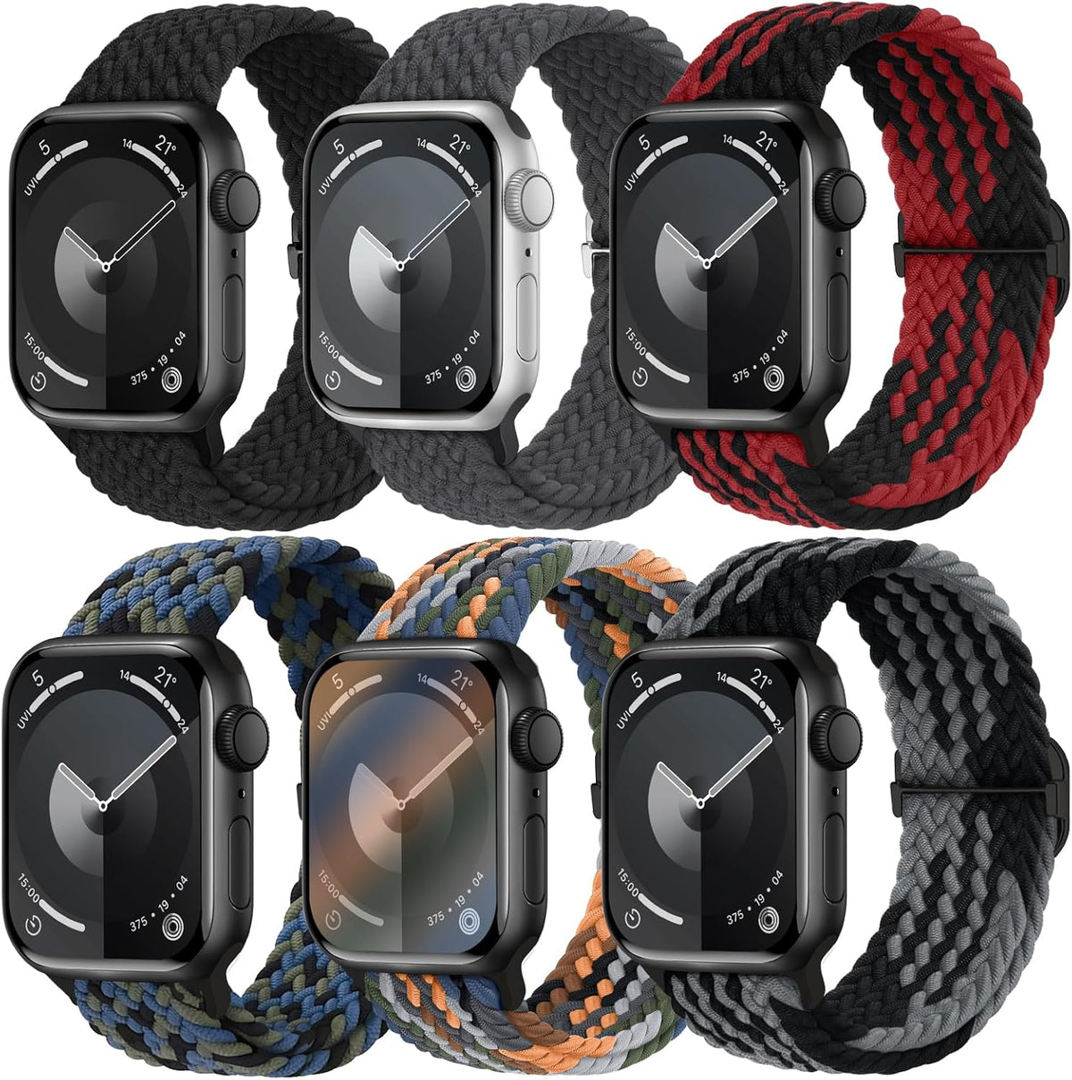 6 Pack Braided Stretchy Bands Compatible with Apple Watch Band Women Men