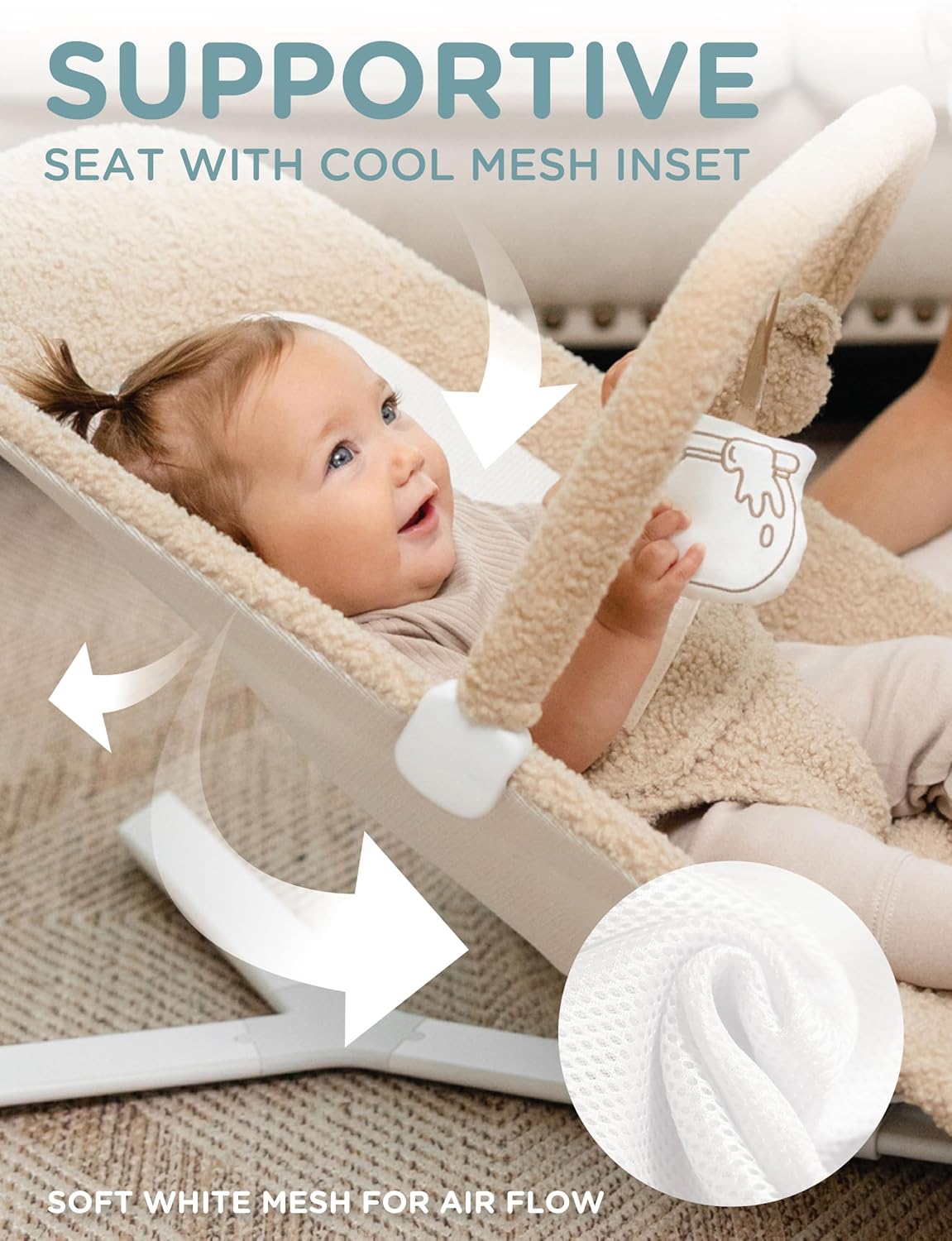 Baby Delight Alpine Deluxe Portable Bouncer, Tan Sherpa